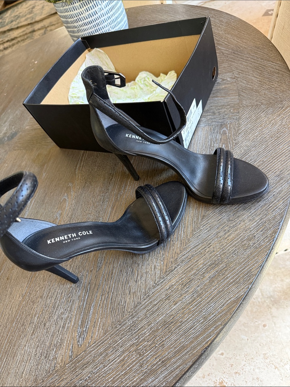 Kenneth Cole Black Ankle-Strap Stiletto Heels